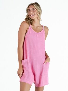 Simply Southern Coral Peach Textured Knit Romper